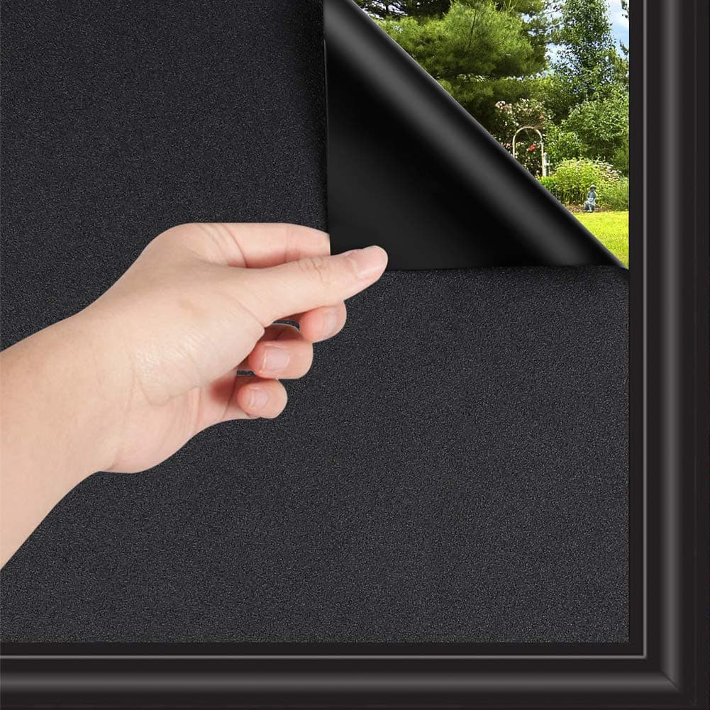 WochiTV Total Blackout Window Film 100 Light Blocking Non Adhesive No Residue Removable Opaque Static Cling Privacy Glass Tint for Home Bedroom Darkening Heat Control 236 in x 656 Ft