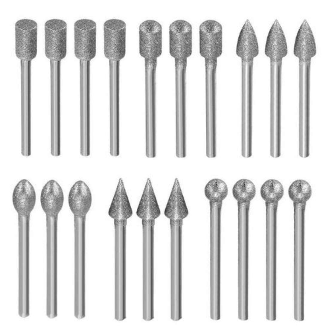DIY Crafts Shank Diamond Grinding Burr Drill Bits Sets for Rotary Tool Pack Of 20 Pcs Design No 2