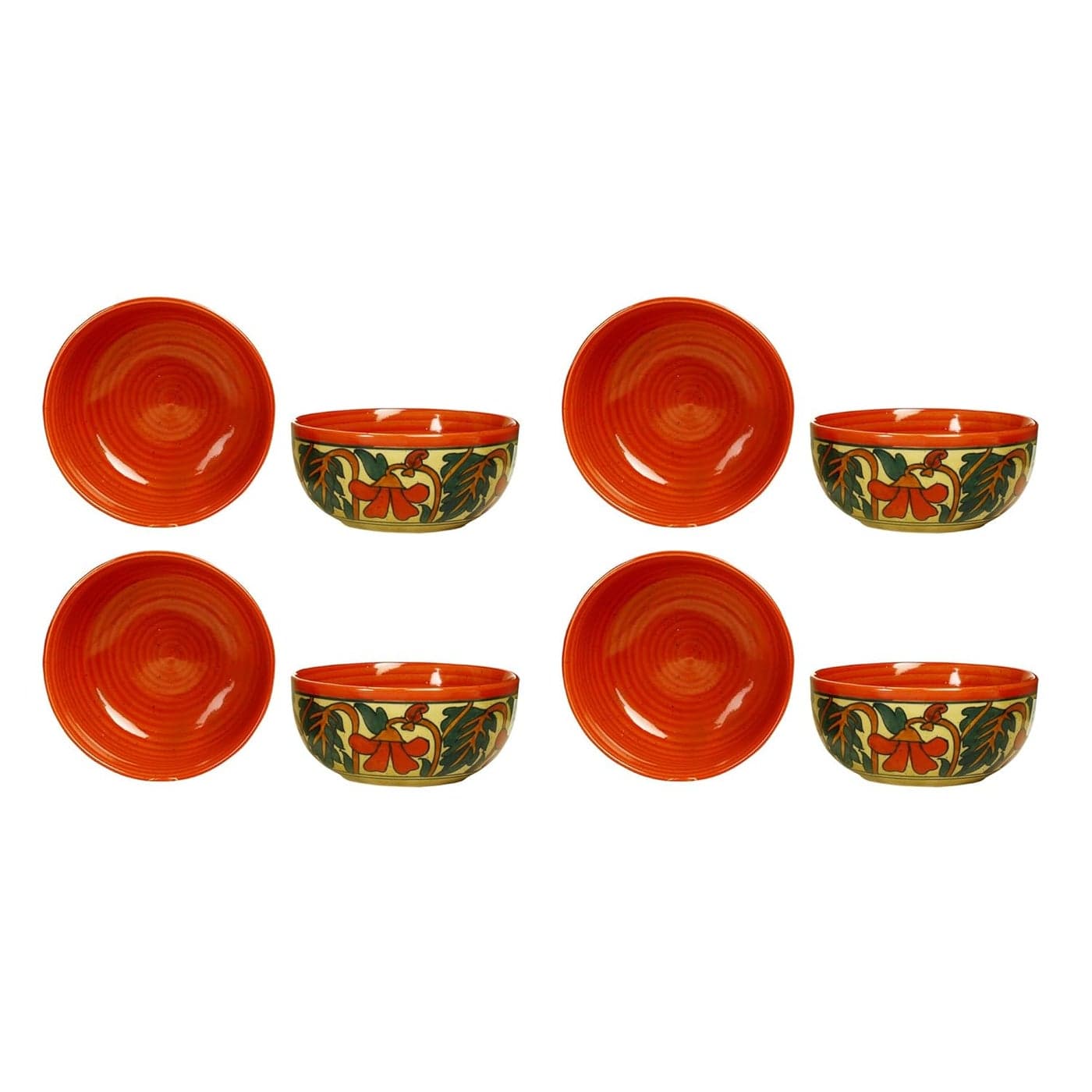 Caffeine Ceramic Handmade Orange Kohbar Soup Bowl with Spoon Set of 8