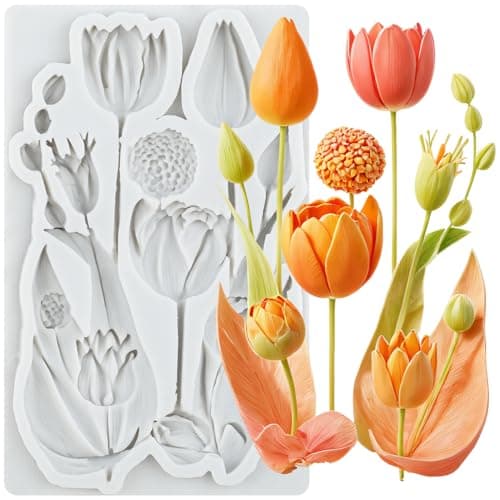 TAOXIBEI Flower Polymer Clay Molds Tulip Flower Silicone Mold for DIY Crafts Epoxy Resin Casting Air Dry Polymer Clay Plaster Jewelry Making