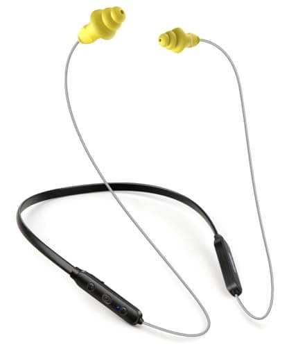HomeSpot Noise Reduction Wireless Neckband Headphones with Qualcomm aptX HD 27dB NRR CVC Noise Cancelling Mic Controls 20H Playtime for Work Safety OSHA Compliant Gray Wire Yellow Earbuds