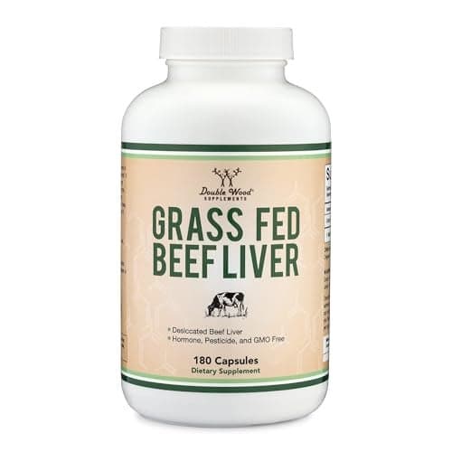 Beef Liver Capsules 1000mg of Grass Fed Desiccated Beef Liver per Serving 180 Capsules 3 Month Supply Beef Liver Supplement for Digestion Immune Health Energy and Wellness by Double Wood