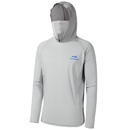 BASSDASH UPF 50+ Men’s Long Sleeve Fishing Shirt with Mask UV Neck Gaiter Hoodie (Cool Grey, Medium)