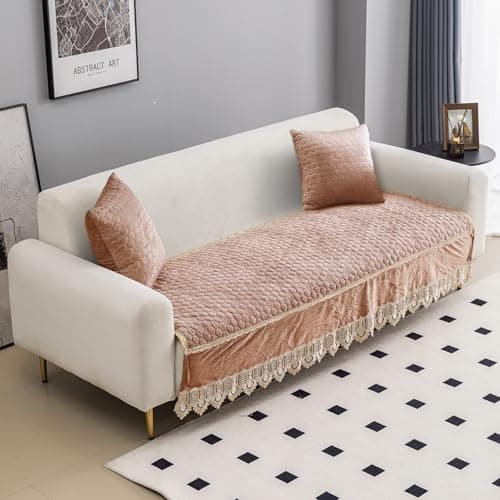HOKIPO Premium Dutch Velvet Anti Slip Sofa Seat Mat for 3+2 Seater and 1/2/3 Seater Sofa. Make Your Own Sofa Cover Set, Mat Length 90 cm, Light Brown (AR-4951-LBR)