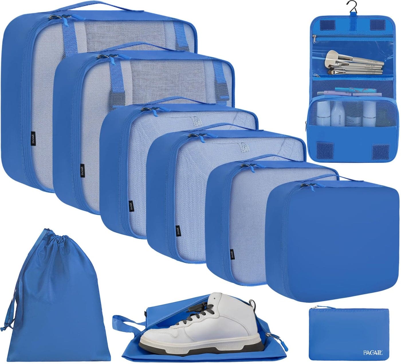 BAGAIL 10 Set Packing Cubes Various Sizes Packing Organizer for Travel Accessories Luggage Carry On Suitcase (10-Blue)