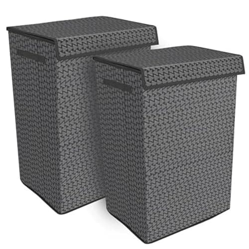 Double R Bags Stylish Foldable Laundry Bag with Handle for Clothes, Toys & Home Storage | Black Organizer Basket, 57x30x42 cm | 1 Large Compartment | Space-Saving & Durable (Pack of 2)