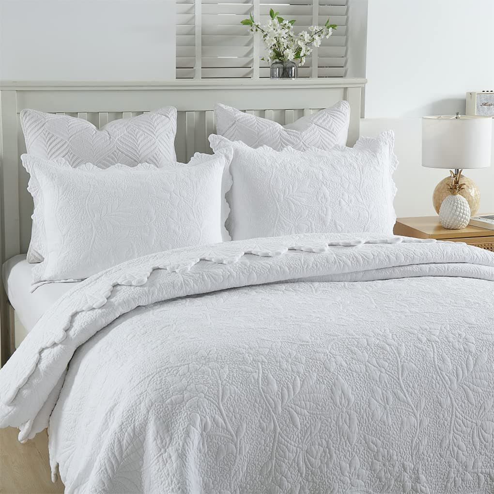 Brandream White Quilt Cotton Set Twin Size Farmhouse Bedding Matelasse Coverlet Set Oversized Bedspreads Twin XL 2Piece