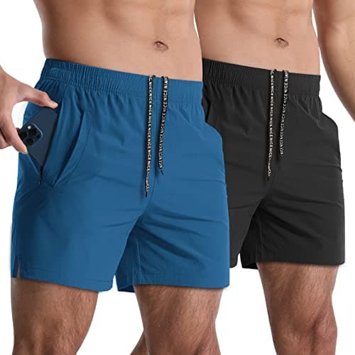 Lempue 2 Pack Workout Gym Shorts for Men 5 Inch Lightweight Running Shorts Quick Dry Sports Athletic Shorts with Pockets