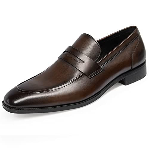 GIFENNSE Men's Dress Shoes Slip-On Loafers Formal Leather Dark Brown