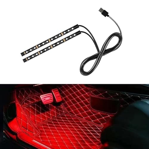 UHANBUT Car LED Strip Light, 24 LED RGB Neon Auto Interior Atmosphere Lights, 12V USB Port Under Dash Ambient Night Light, Universal Decorative Lamp Accessory for Car Truck (Red, USB)