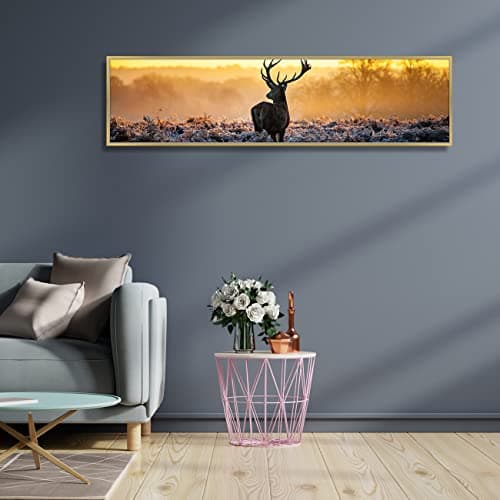 PAINTINGMANTRA Alone Dear Standing Large Canvas Painting Famed Panel Wall Painting, Framed Luxury Paintings for Home Decoration, Living room, Bedroom and Office Décor (Yellow, 13x47 Inch)