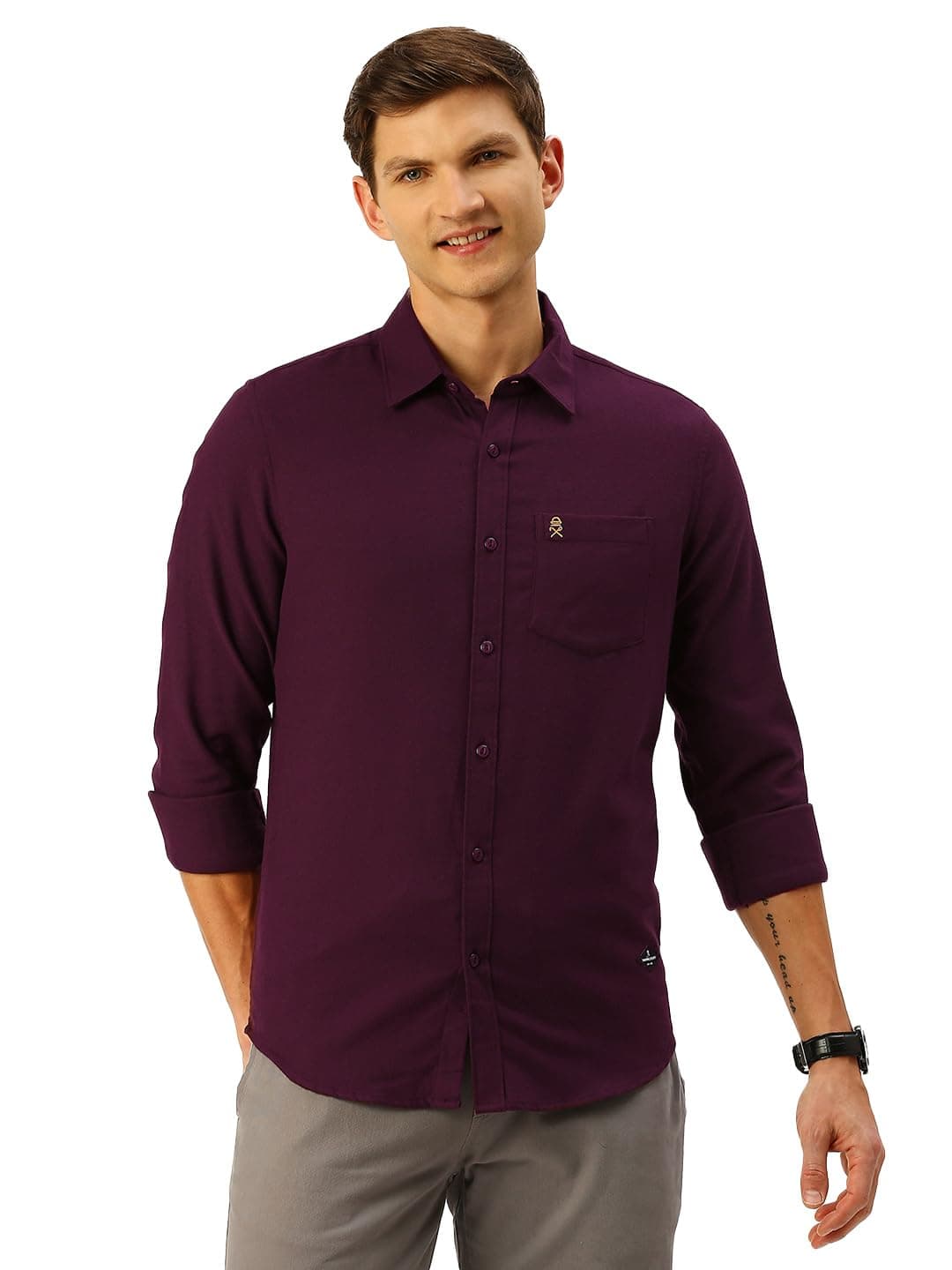 Thomas Scott Men's Classic Slim Fit Flannel Casual Shirt Wine