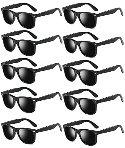 Fsmiling Black Sunglasses Bulk Adult Party Sunglasses 80s Shades Pack for Men Women UV400 Protection 10Pack