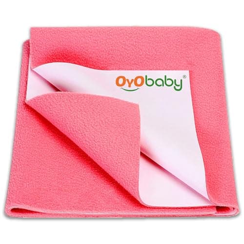 OYO BABY Waterproof Baby Bed Protector 70×50 cm Small | Ultra Absorption Dry Sheet | Protects from Bacteria, Sweat, Fluid Buildup, Dust Mites | Reusable & Economical –Salmon Rose