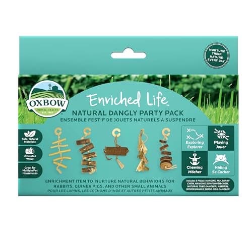 Oxbow Enriched Life Natural Dangly Party Pack Rabbit Toys Guinea Pig Toys Enrichment for Bunny Guinea Pig Hamster Stuff Rabbit Enrichment Chinchilla Rat Chinchilla Cage Accessories