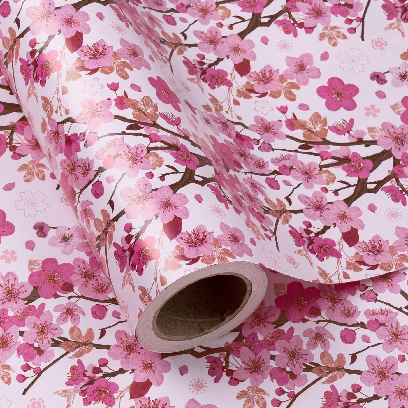 WRAPAHOLIC Floral Wrapping Paper Roll Mini Roll 17 Inch x 33 Feet Sakura Blossom Wrapping Paper for Birthday Wedding Bridal Shower Mothers Day Valentines Day