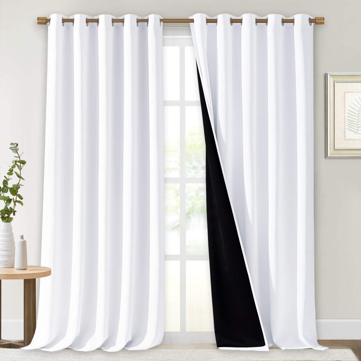 NICETOWN White 100 Blackout Curtains for Windows Super HeavyDuty Black Lined Total Darkness Drapes for Bedroom Privacy Assured Window Treatment for Patio Pack of 2 70 inches W x 108 inches L