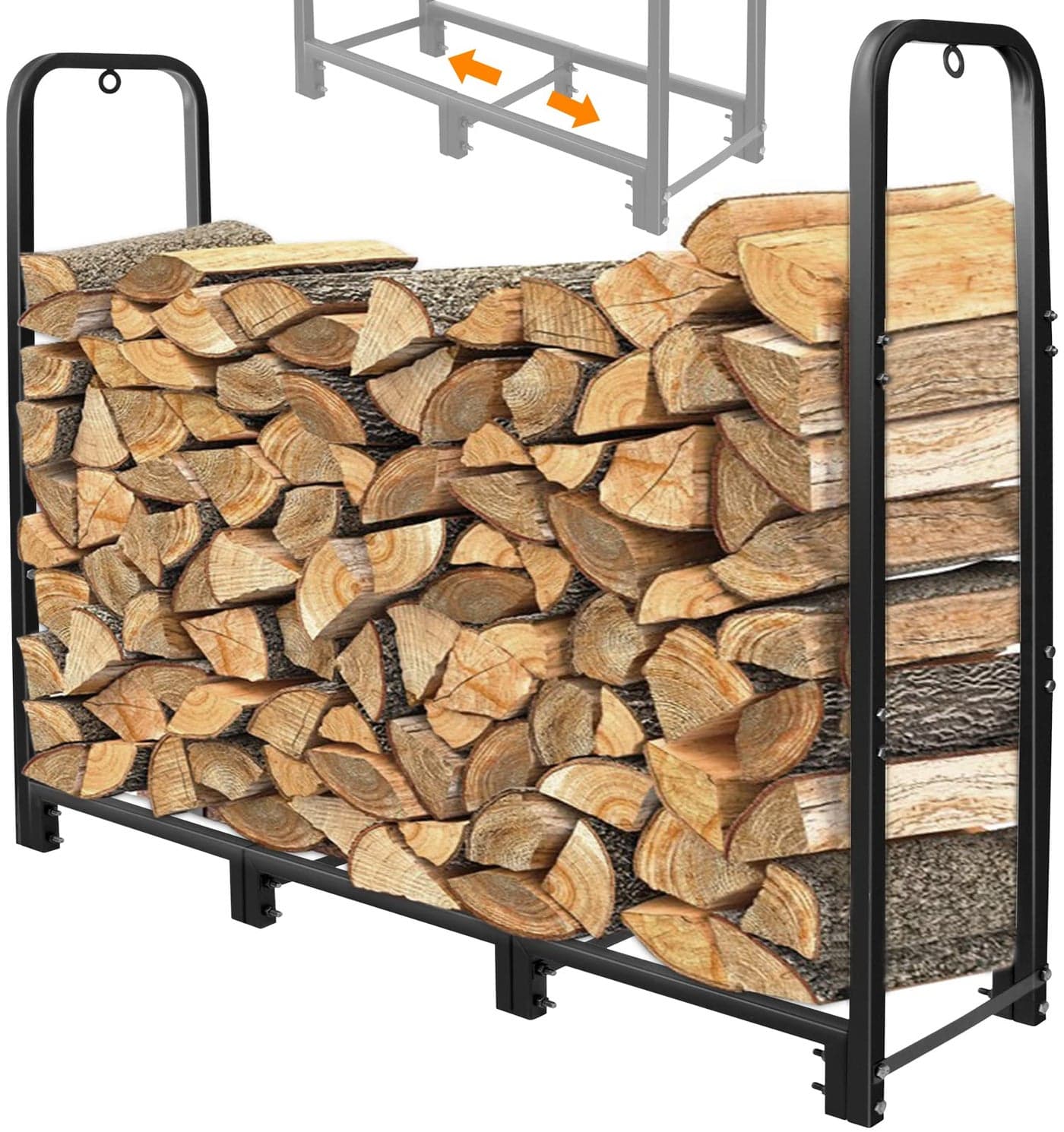 CONNOO 4ft Firewood Rack Stand Heavy Duty Firewood Log Rack Holder Fireplace Wood Storage Holder for Indoor Outdoor Metal Pile Log Stand Stacker Holder Matte Black