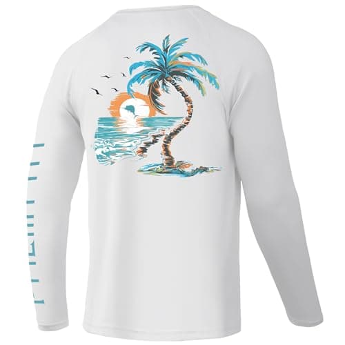 Palmyth Fishing Shirts for Men Long Sleeve UPF 50+ T Shirt Sun Protection Tee (White/Palm Eden, 2XL)