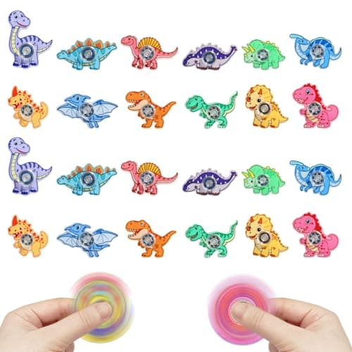 FXMHEHBB 24 Pcs Dinosaur Fidget Spinner Toys Mini Finger Spinners Bulk Dino Party Favors Birthday Gift Classroom Prizes for Kids