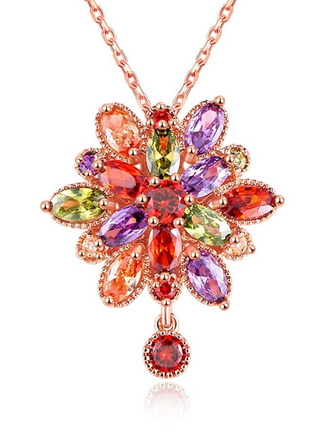 Double Flower Fine Work Swiss Cubic Zircon 18K Gold Plated Pendant for Women and Girls