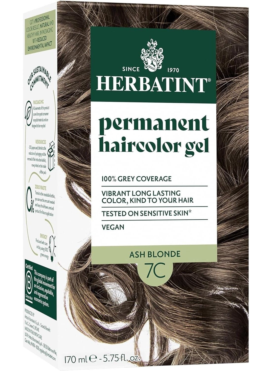 Herbatint Natural hair Dye Amonia Free 150ml Ash Blonde 7C 170ml