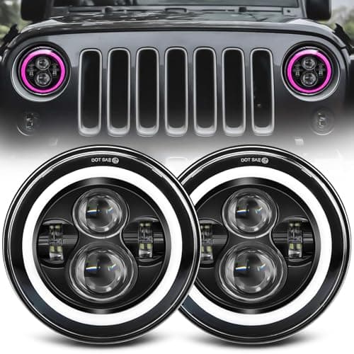 ZIMABLUE 7 inch Led Headlights Round Pink Purple Halo led H6024 Headlight With Hi/Lo Beam DRL Amber Turn Signal Compatible With Jeep Wrangler JK TJ CJ LJ Compatible With Chevy Ford GMC Dodge&Mazda ect