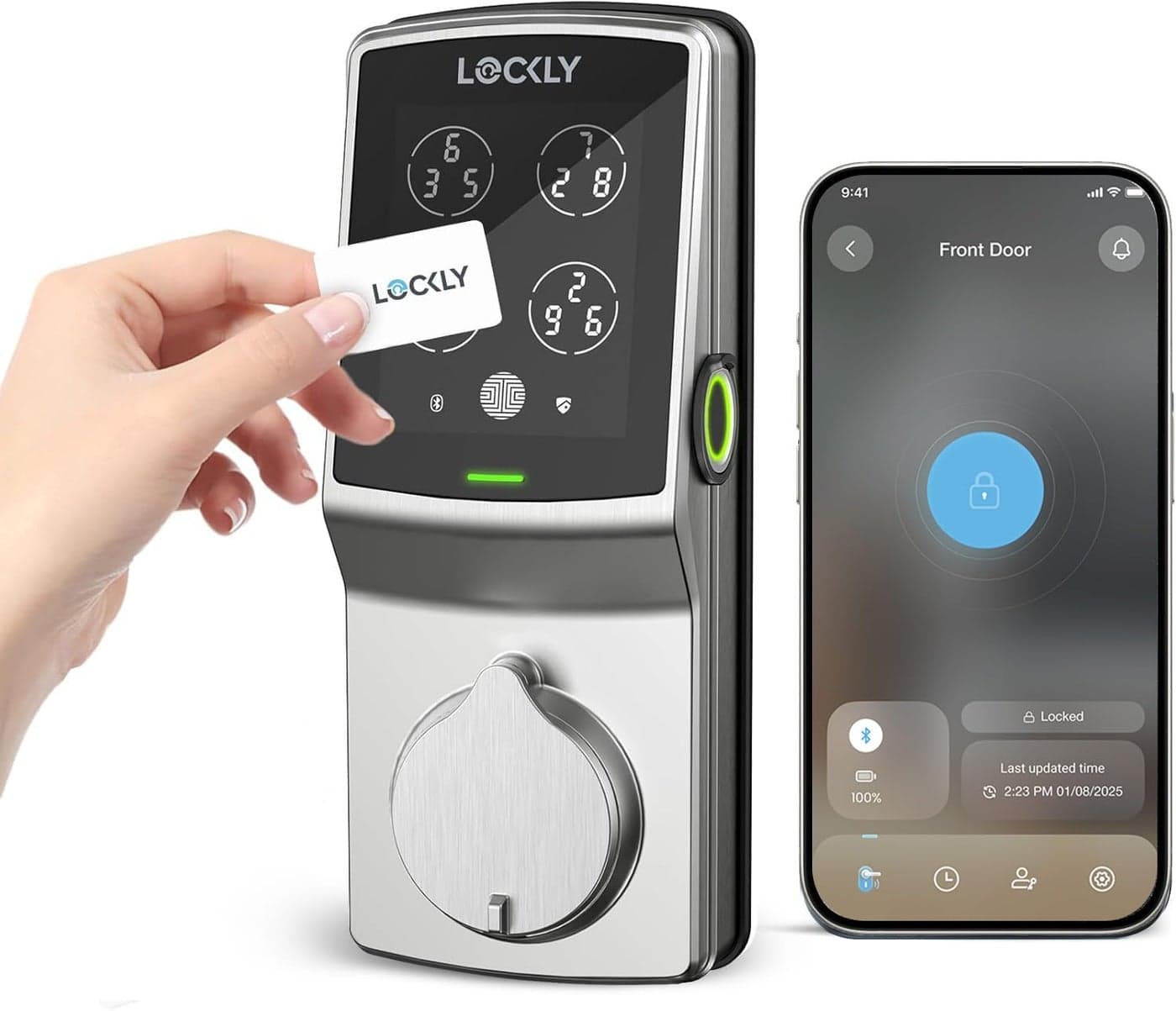 Lockly Secure Plus RFID Card Smart Lock Keyless Entry Door Lock Smart Locks for Front Door PIN Genie Keypad 3D Biometric Fingerprint Sensor Auto Lock Smart Door Lock