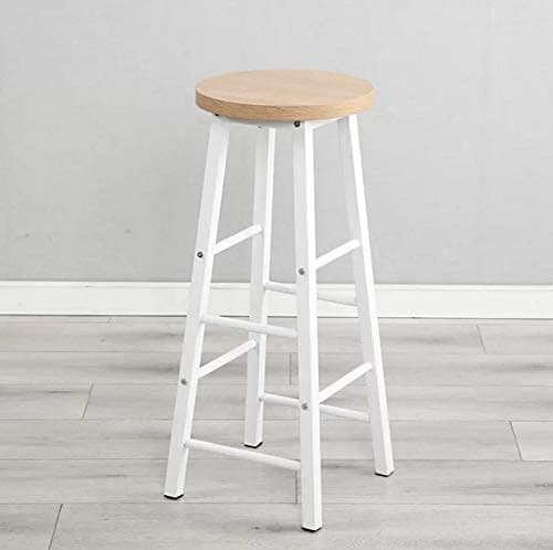 Indian Decor 45290 Wooden Bar Stool Dining Breakfast StoolBar Stool Chair Kitchen Cafe Bistro White with Wooden Color top Made in India