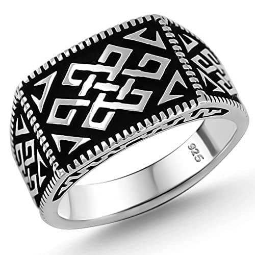 Solid 925 Sterling Silver Special Anatolian Motif Luxury Turkish Men's Ring (13)