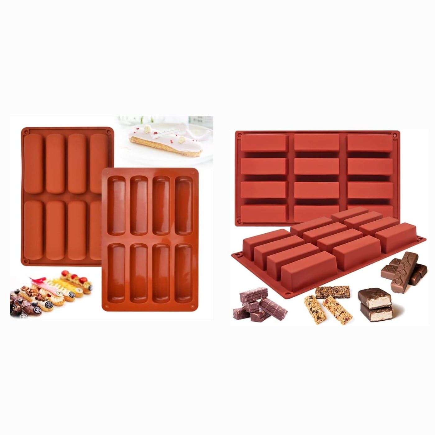 Husaini Mart 8 Slot Silicone Hot Dog Bun Pan 12 Cavity Narrow Rectangle Bars Long Strips Cake Pan Finger Chocolate Cakes Cheesecake Muffin Baking Tray Brownie Bread Homemade Pack of 2
