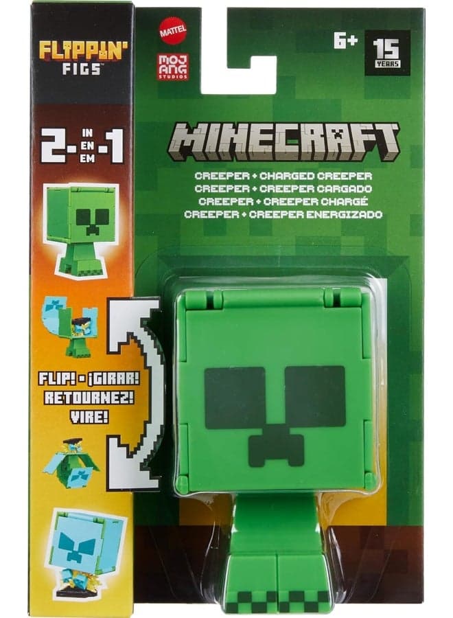 Mattel Minecraft Flippin’ Figs Figures Collection with 2-in-1 Fidget Play, 3.75-in Scale, Large Heads & Pixelated Design (Characters May Vary)