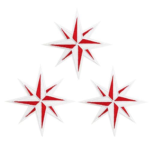 Cute-Patch Red and White Eight 8-Point Compass Embroidered Iron on Patches Rose Nautical Star