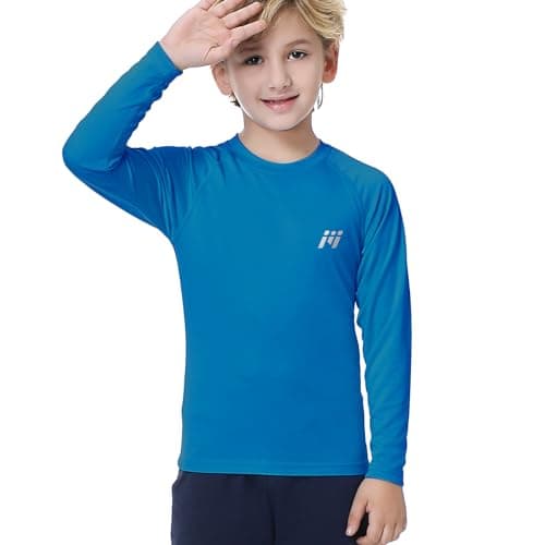 MEETWEE Children's Base Layer Boys Long Sleeve Shirt Quick Dry Kids Thermal Long Underwear,UPF50+ Boy Rash Guard Shirts Dark Blue