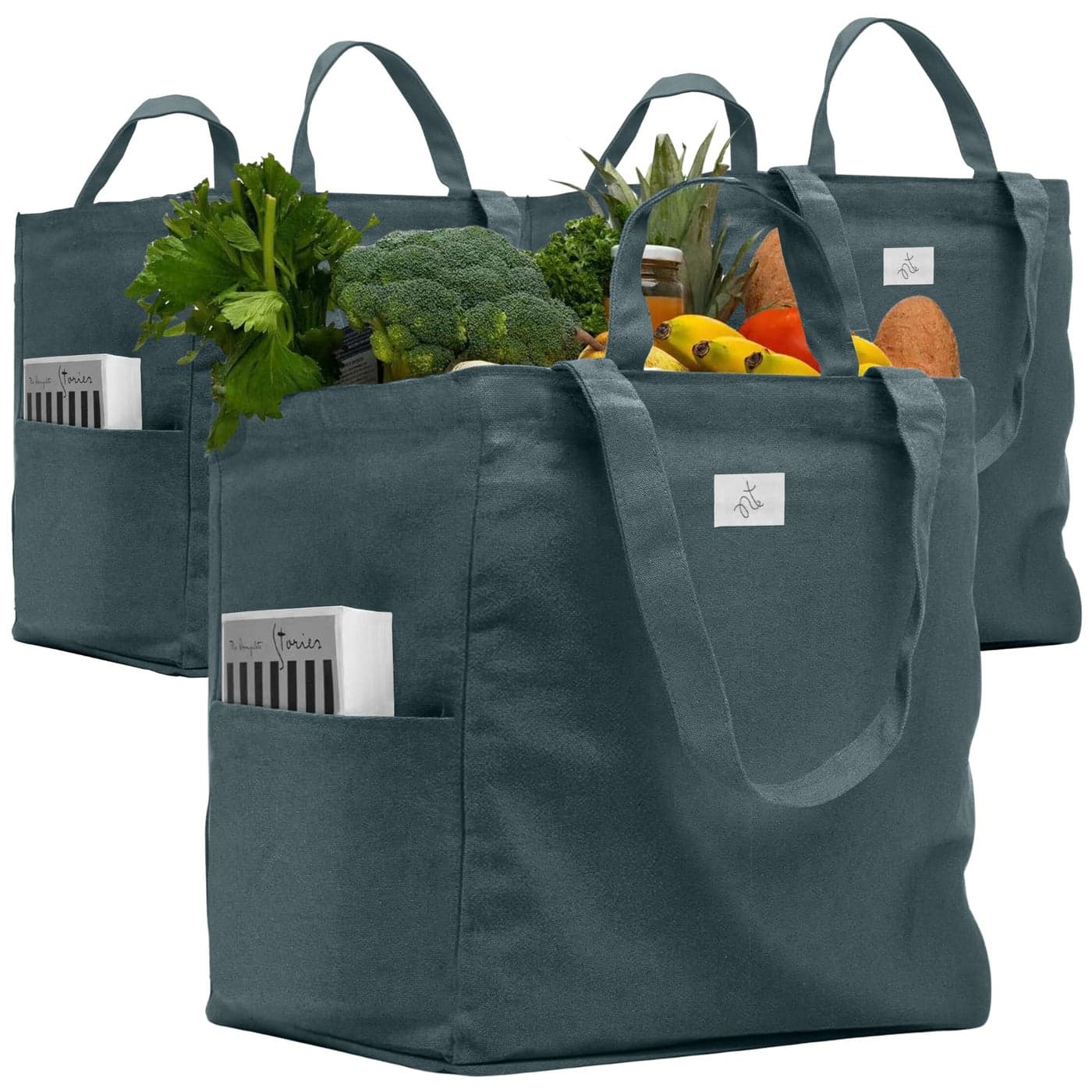 Nook Theory 3 Pcs Reusable Grocery Bags Heavy Duty Canvas Bags Large Reusable Shopping Bag Picnic 100 Cotton Ocean