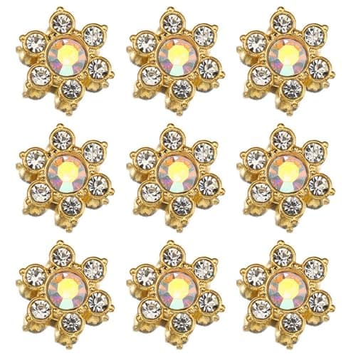 100 Pcs 13mm Flower Crystal Rhinestones Flatback Rhinestones Glass Gems for Crafting Gold Base Decorations for DIY Crafts Jewelry Making Clothing Accessories02 Crystal AB