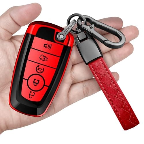 Sindeda for Ford Key Fob Cover with Keychain Soft Full Protection Key Shell Key Case Compatible with Mustang Fusion Raptor F150 Explorer Expedition Lincoln Aviator Corsair (Red, 5 Buttons)