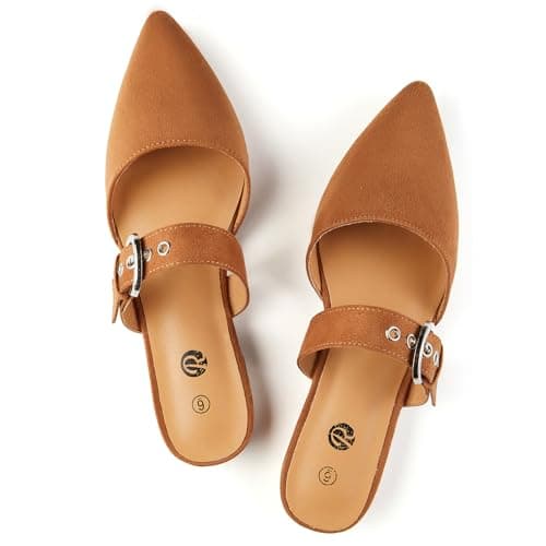 Rekayla Mules for Women Flats Comfortable Closed Pointed Toe Women Adjustable Mules Shoes Brown Size 9