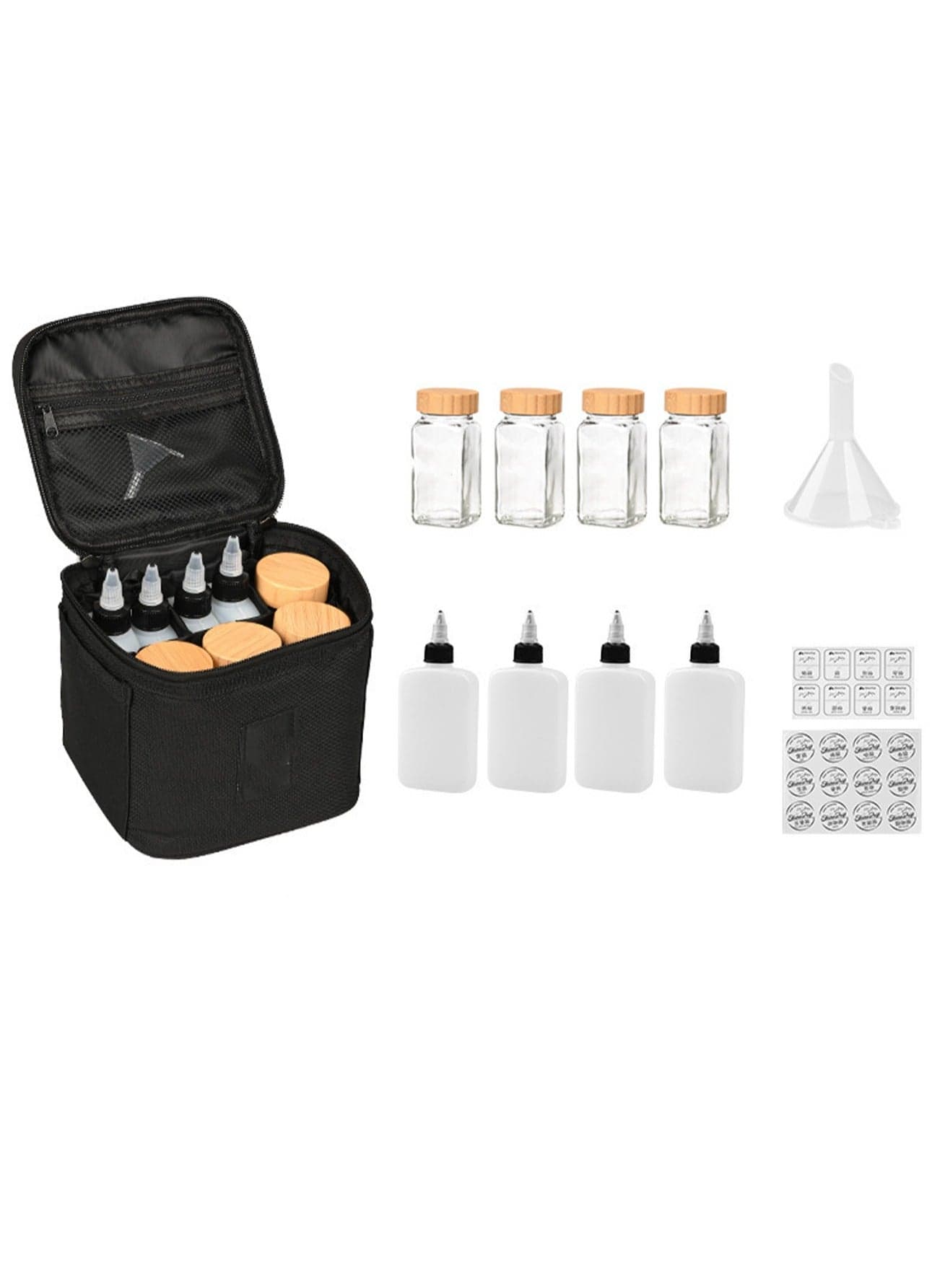 Black Travel Spice Kit with 8 Spice Bottles Portable Outdoor Seasoning Bag Ideal for Camping BBQ and Picnic