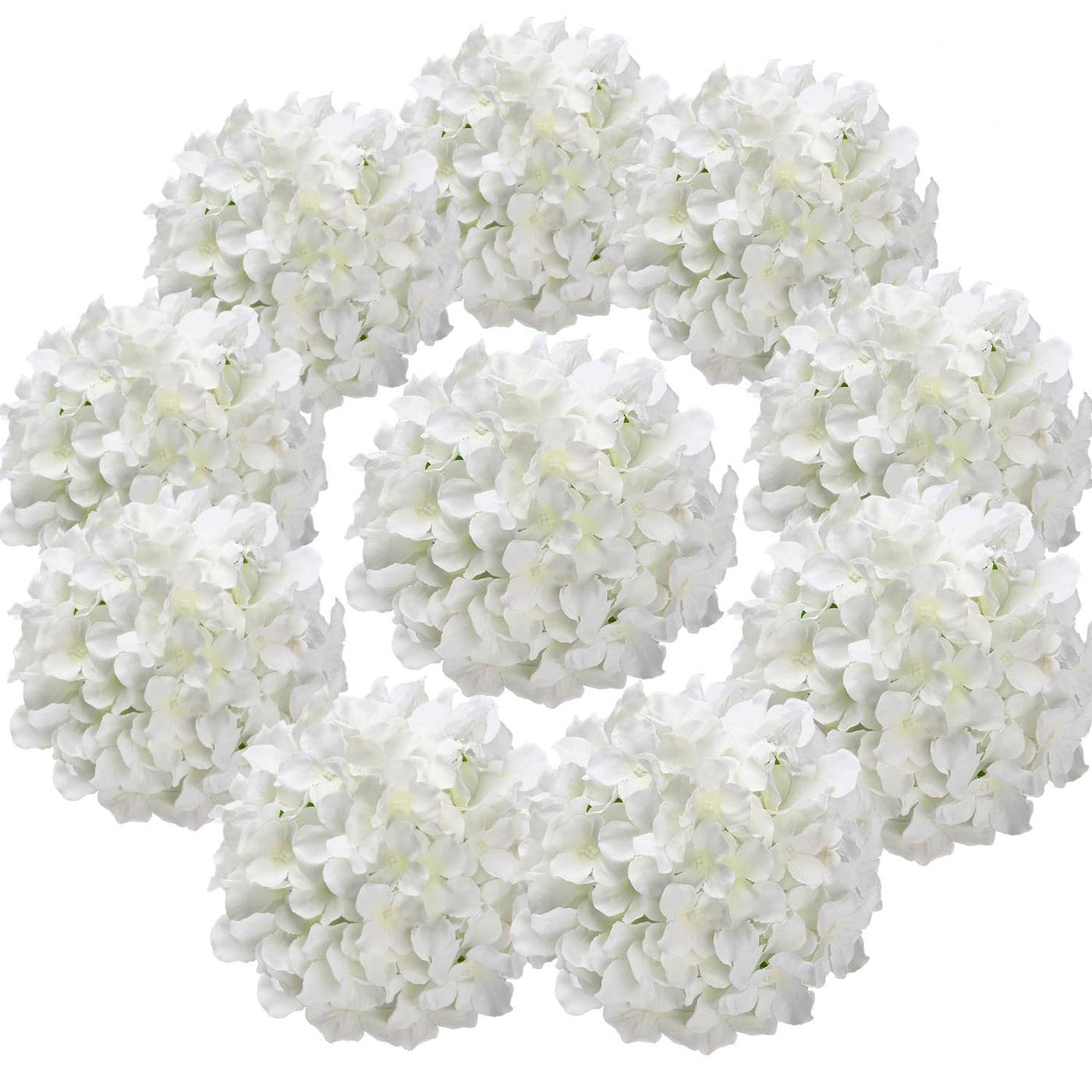 Flojery Silk Hydrangea Heads Artificial Flowers Heads with Stems for Home Wedding DecorPack of 10 White