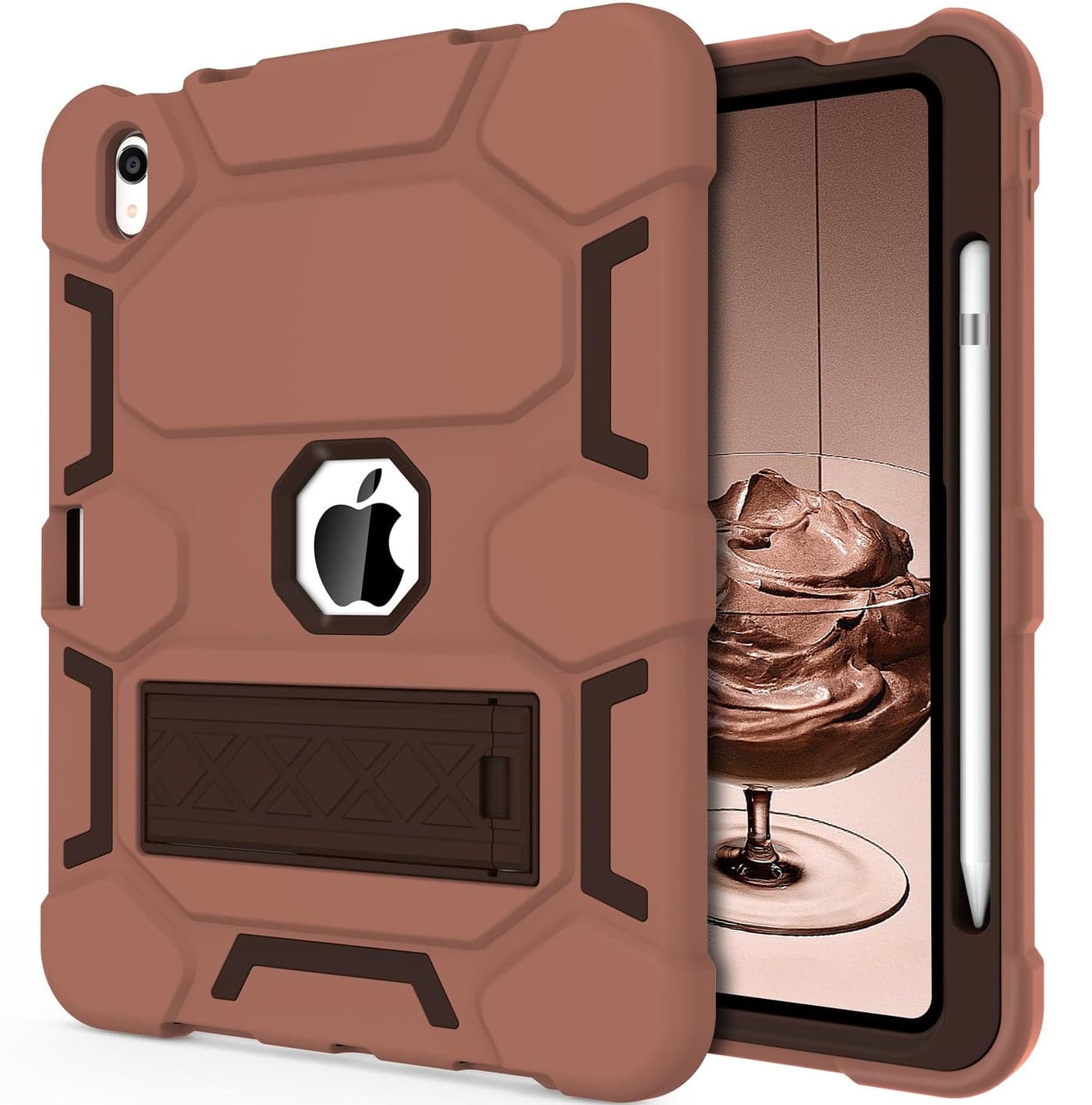 CCMAO Case for iPad (A16) 11th/10th Generation(2025/2022), iPad 10th Case with Kickstand & Pencil Holder, Heavy Duty Shockproof Hybrid Three Layer Protective Cover for Women, Light+Dark Coffee