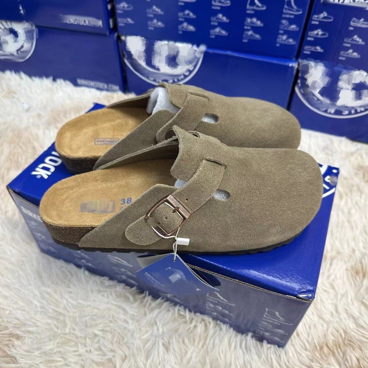 Bk Genuine Birkenstock Shoes Unisex Cork Sole Vintage Baotou Half Slippers Comfortable All-Match Lazy Shoes Flat Sandals