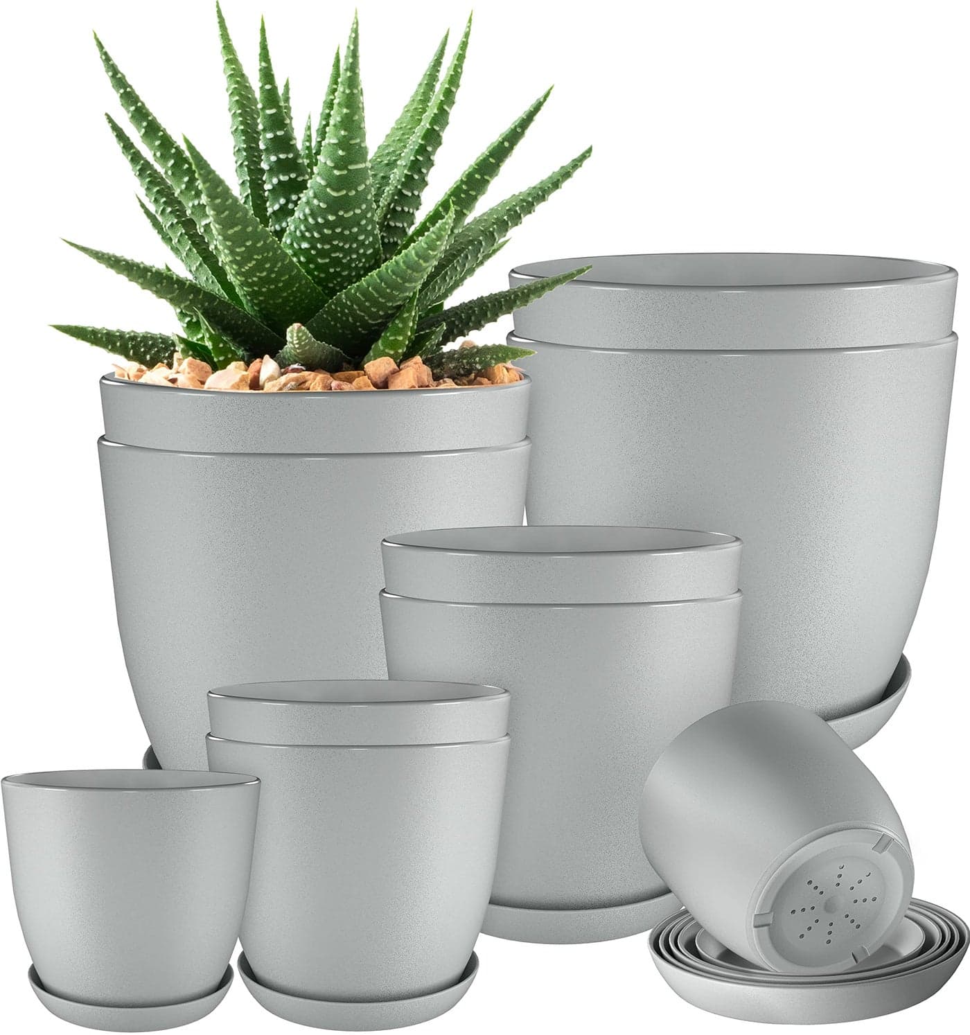 Utopia Home Plant Pots Indoor with Drainage 76665348 Inches Home Decor Flower Pots Pack of 10 Plastic Planters for Indoor Plants Cactus Succulents Pot Grey