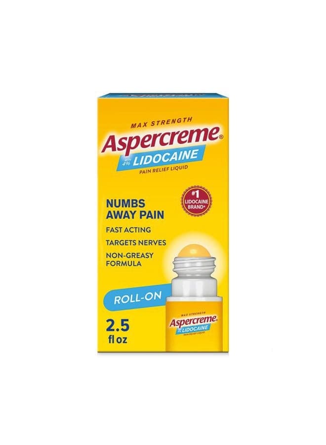 Odor Free Max Strength Lidocaine Pain Relief Liquid with Roll-On No Mess Applicator, 2.5 oz.