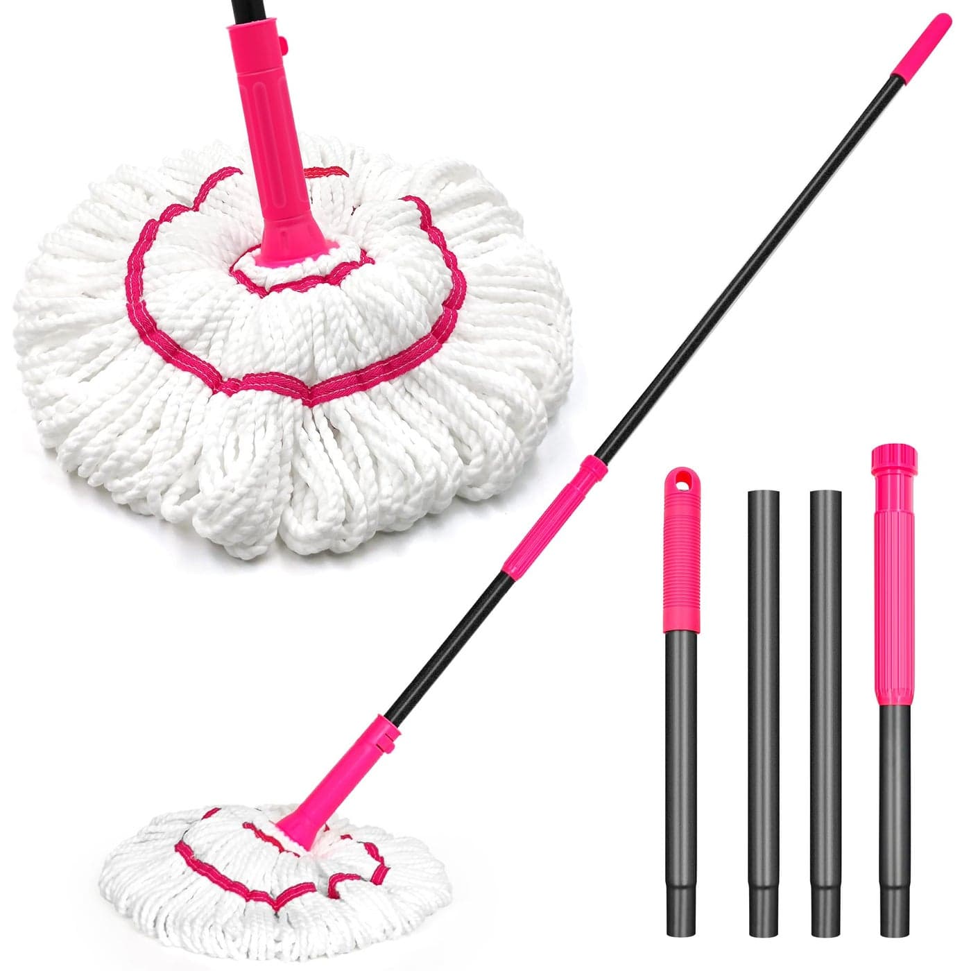 NEWE Self Wringing Twist Mop for Floor Cleaning Upgraded 18inch Wide Microfiber Mops 55 inches Long Handle Wet Dry Kitchen Easy Squeeze String Mop for Wood Hardwood Tile Marble Rose Red