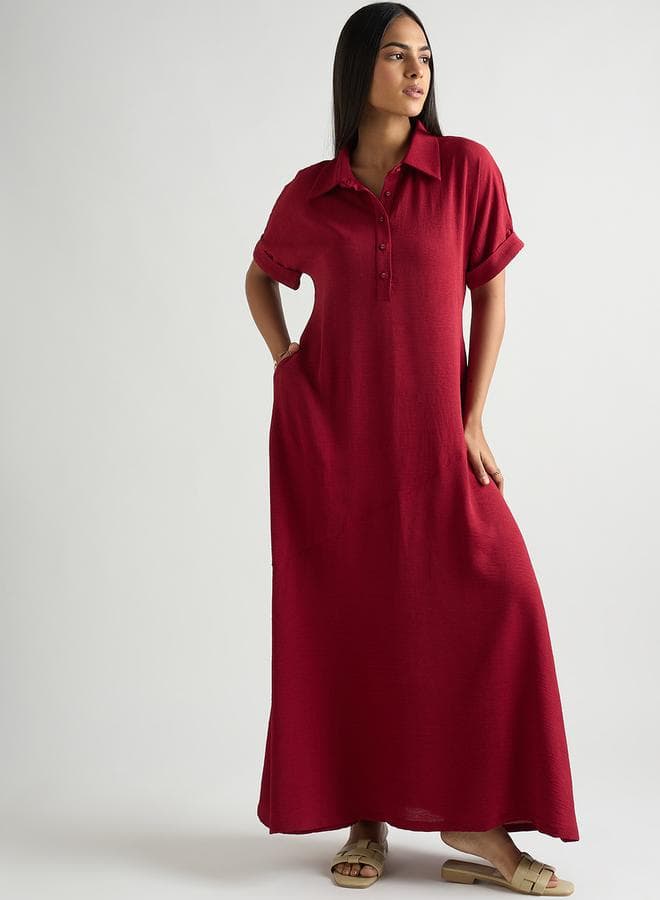 Women Deep Red A-Line Maxi Dress