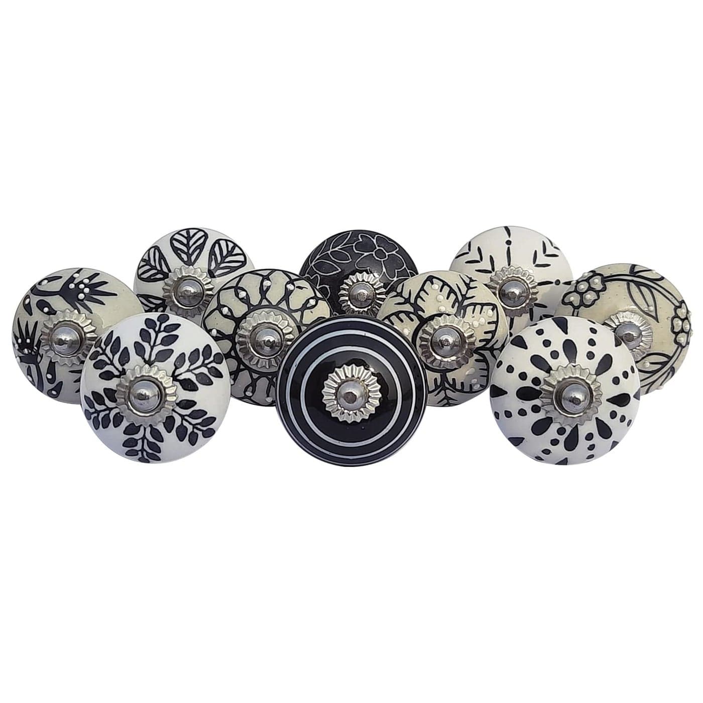 Royal Kraft Vintage Black Hand Painted Ceramic Pull Knobs for Kitchen Cabinet Door Drawer Wardrobe Cupboard Set of 10 Sknob009