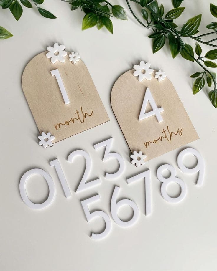 Curious Button 3D Wooden Half Oval Monthly Milestone Arch for Baby Photos, Newborn Signs, Baby Shower Gift, Birth Announcement, Pregnancy Sign