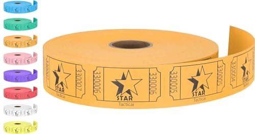 Tacticai 1000 Raffle Tickets, Star, Orange (1 of 8 Colors), Single Roll, Ticket for Events, Entry, Class Reward, Fundraiser & Prizes