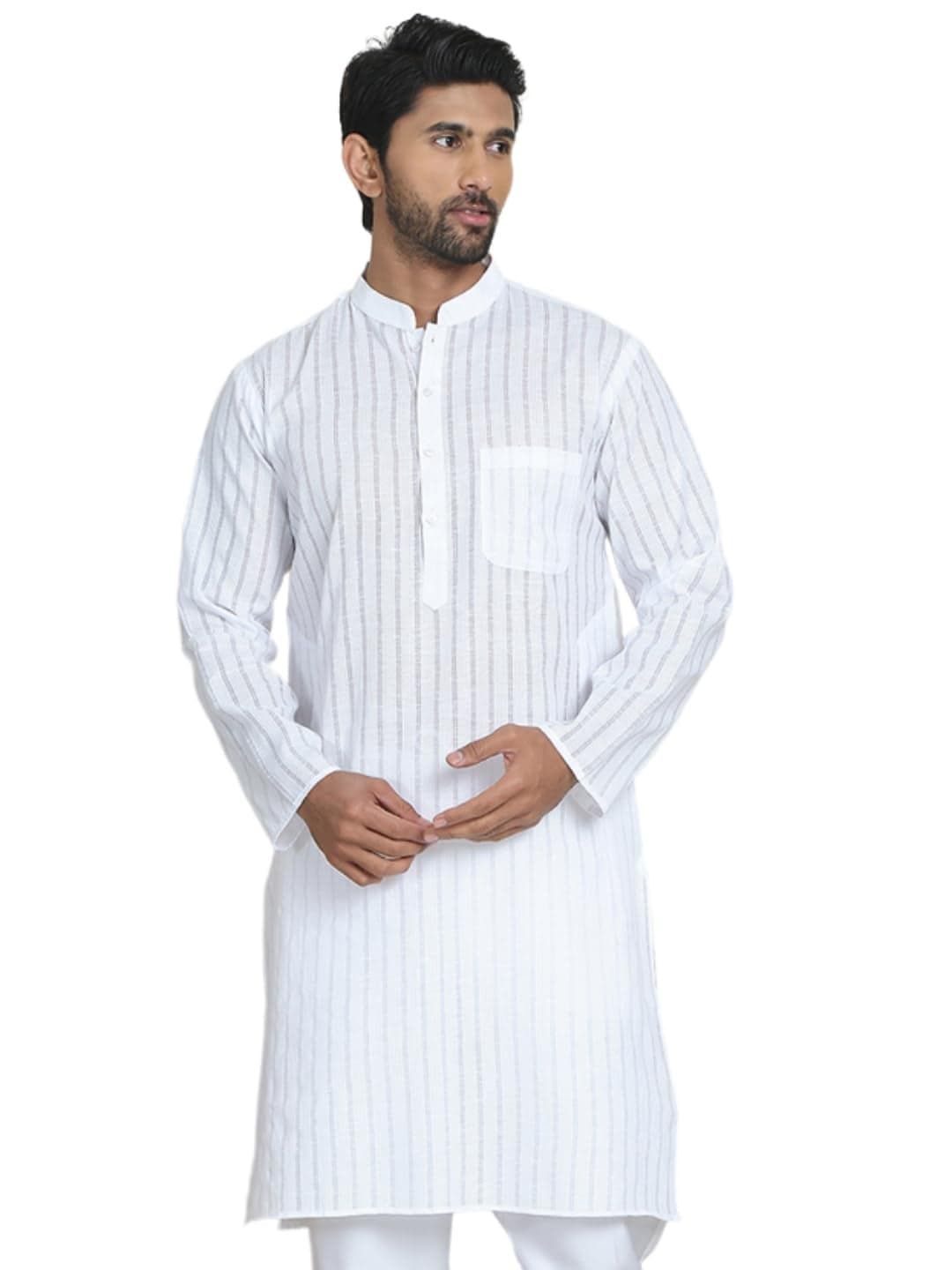 Jompers Men's Cotton Striped Kurtas (White,XL)